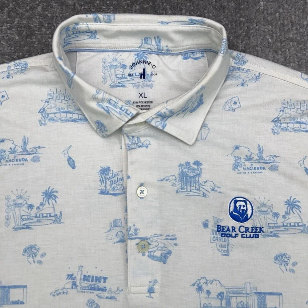 JOHNNIE-O Beginner's Luck Polo Shirt‎ Men's XL White 50s Casinos BEAR CREEK GOLF
